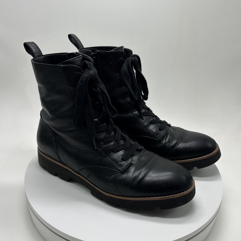 Vionic | Lani Combat Boot in Black Tumbled Leather